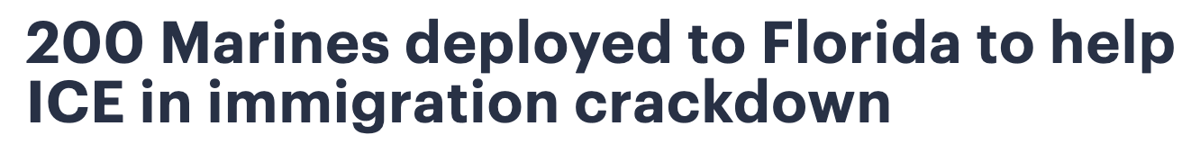 川普驱逐移民正式“军事化”！调海军陆战队协助ICE遣返